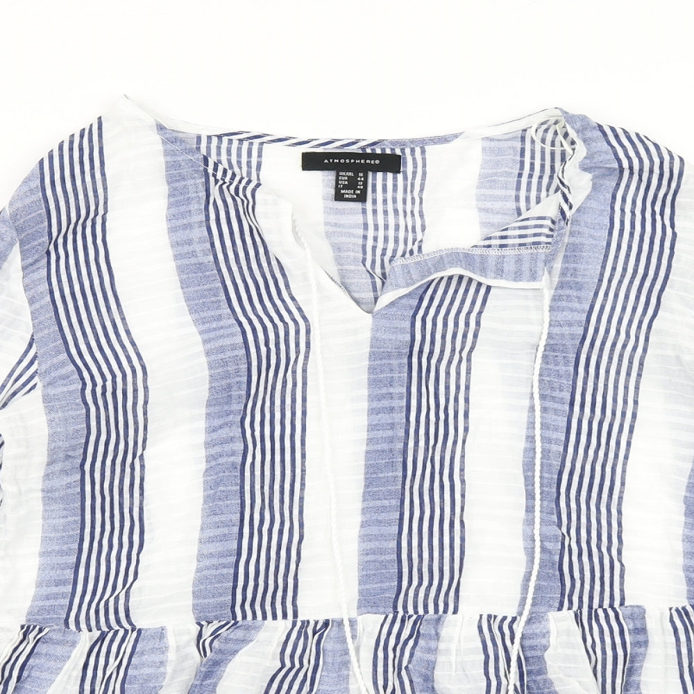 Atmosphere Womens Blue Striped  Basic Blouse Size 16