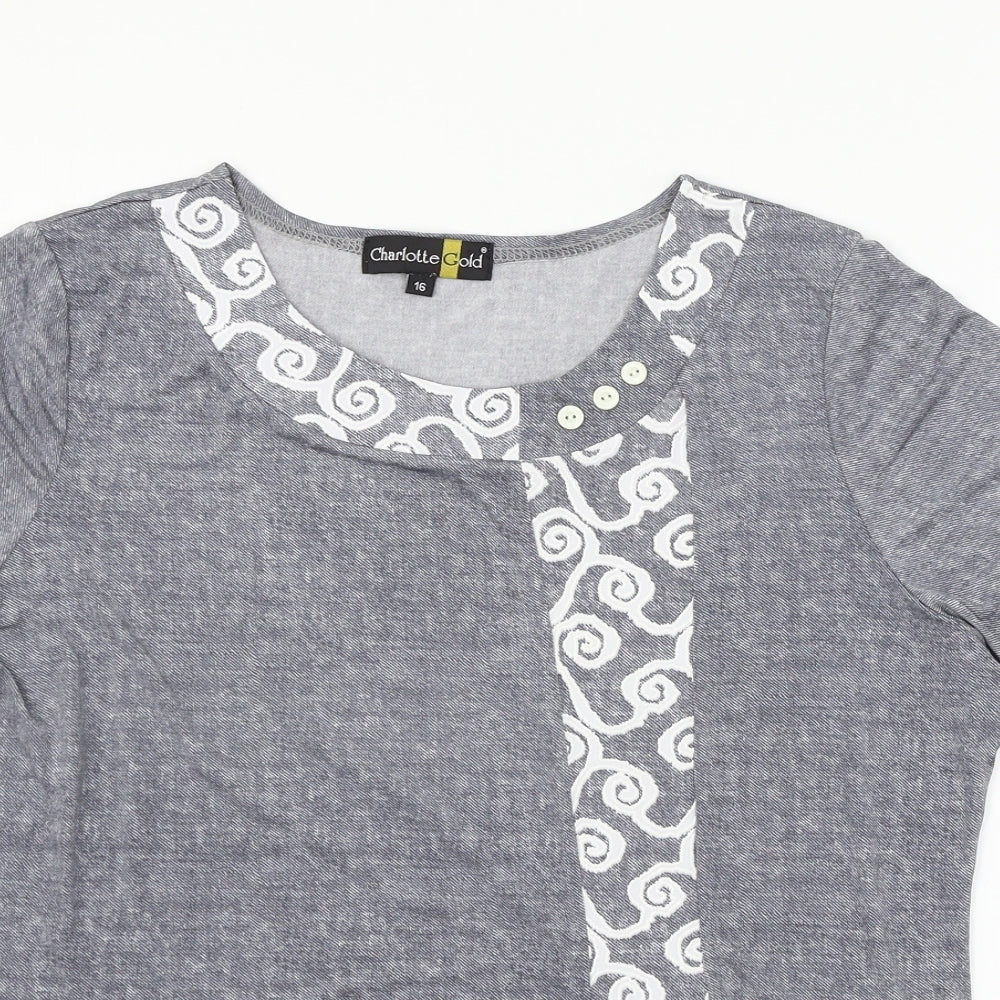 Charlotte Gold Womens Grey  Jersey Basic T-Shirt Size 16