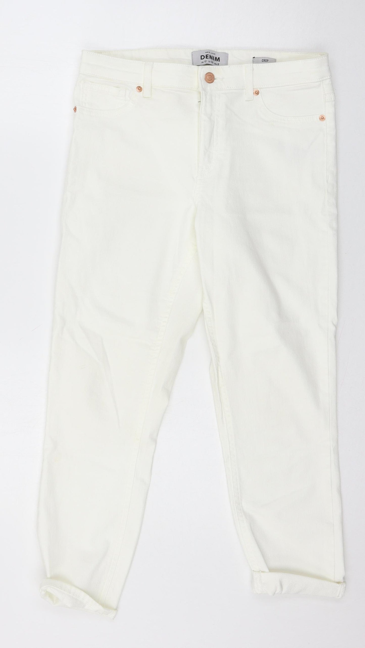 New Look Womens White  Denim Cropped Jeans Size 12 L25 in