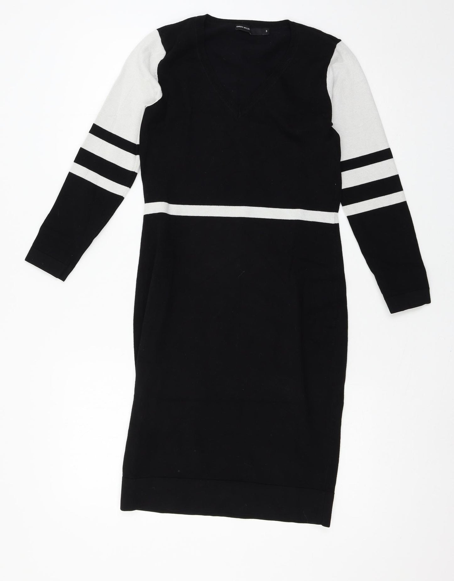Karen Millen Womens Black Striped Knit Jumper Dress  Size M