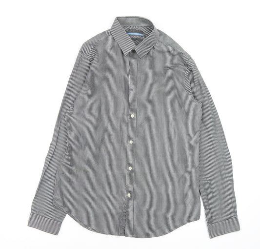 Front view of Burton men’s multicoloured striped button-up, size M