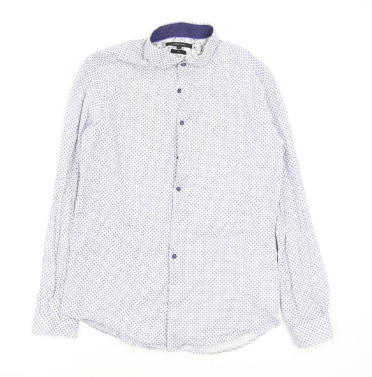 Front view of Politix men’s multicoloured geometric button-up, size L