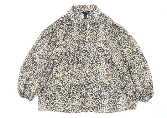 Front view of Primark women’s multicoloured animal print basic button-up, size UK 16