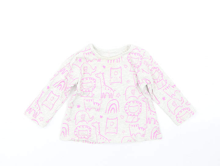 George Girls Grey Animal Print  Basic T-Shirt Size 6-9 Months  - Animals