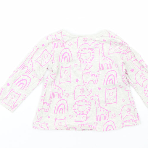 George Girls Grey Animal Print  Basic T-Shirt Size 6-9 Months  - Animals