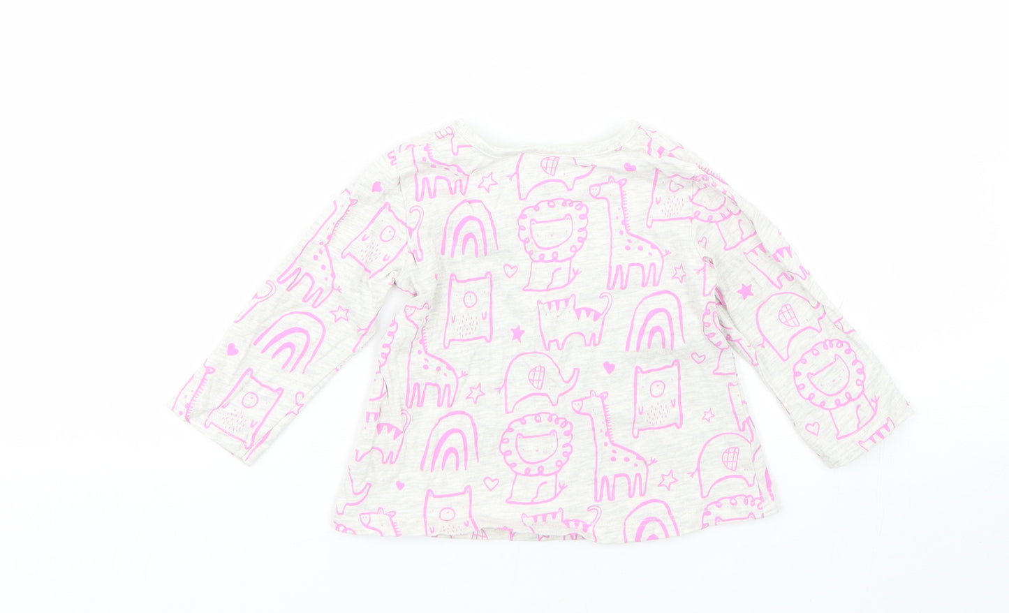 George Girls Grey Animal Print  Basic T-Shirt Size 6-9 Months  - Animals