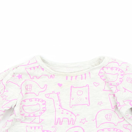 George Girls Grey Animal Print  Basic T-Shirt Size 6-9 Months  - Animals