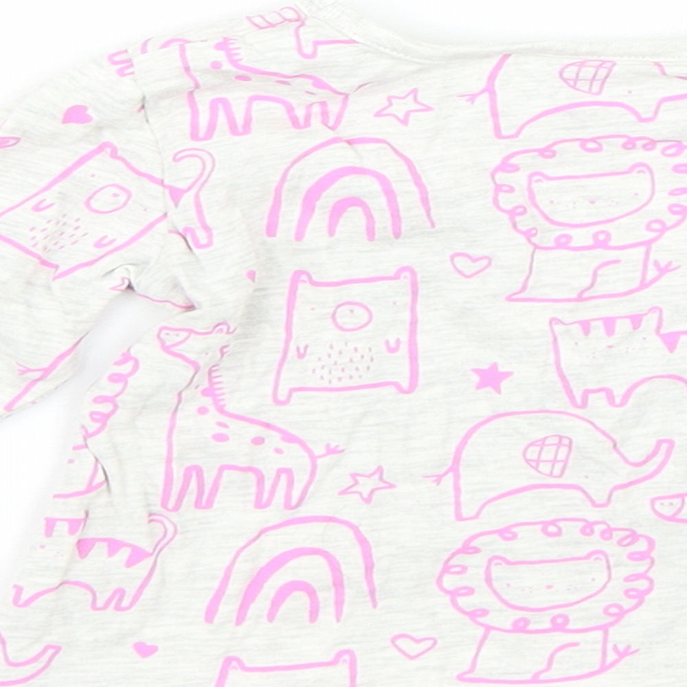 George Girls Grey Animal Print  Basic T-Shirt Size 6-9 Months  - Animals