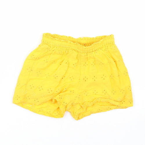 M&S Girls Yellow Floral  Cropped Trousers Size 9 Months  - Shorts