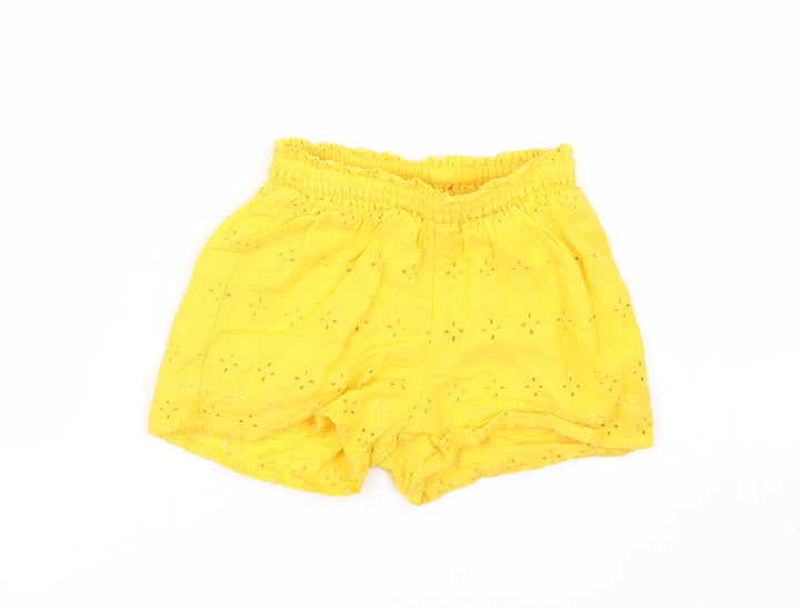 M&S Girls Yellow Floral Cropped Trousers Size 9 Months - Shorts