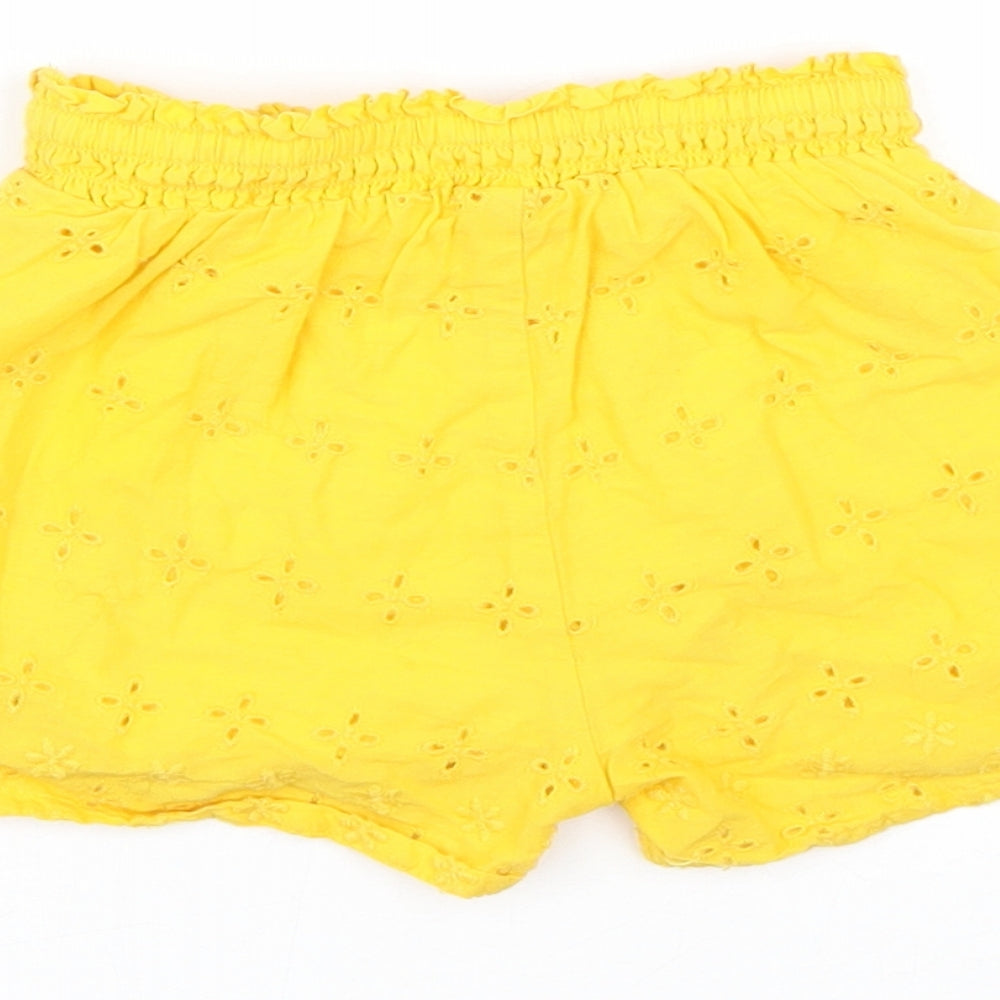 M&S Girls Yellow Floral  Cropped Trousers Size 9 Months  - Shorts