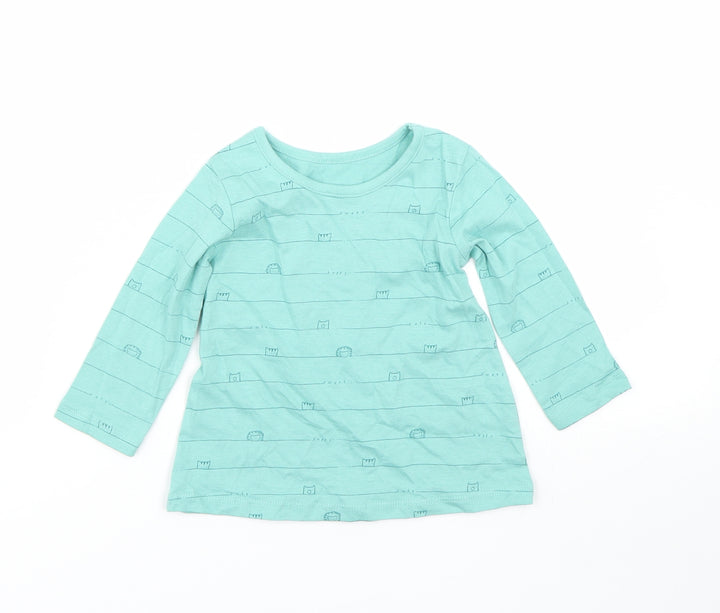 George Girls Green Striped Basic T-Shirt Size 6-9 Months - Animals