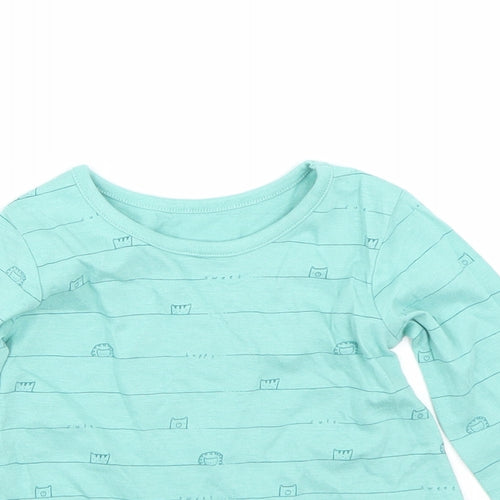 George Girls Green Striped  Basic T-Shirt Size 6-9 Months  - Animals