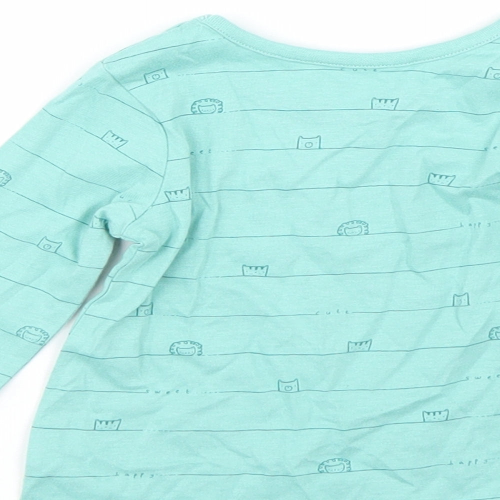 George Girls Green Striped  Basic T-Shirt Size 6-9 Months  - Animals