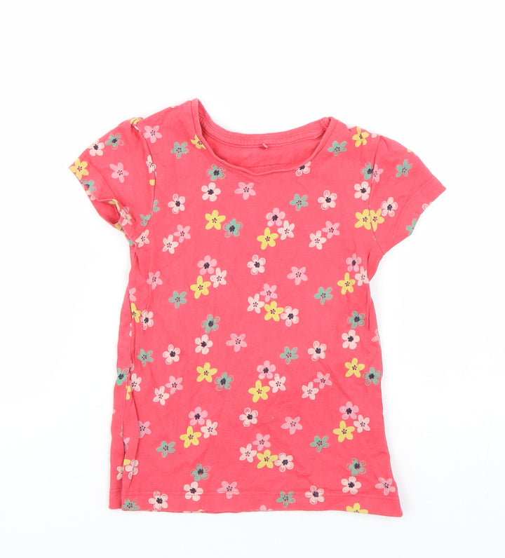 George Girls Red Floral  Basic T-Shirt Size 3-4 Years