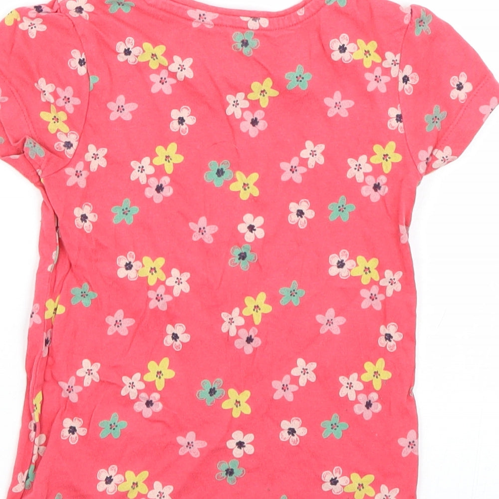 George Girls Red Floral  Basic T-Shirt Size 3-4 Years
