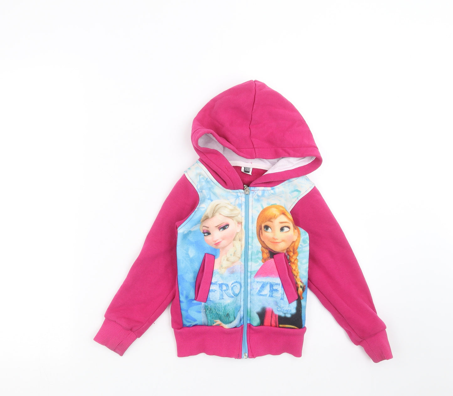 Preworn Girls Pink   Full Zip Hoodie Size 5 Years  - frozen