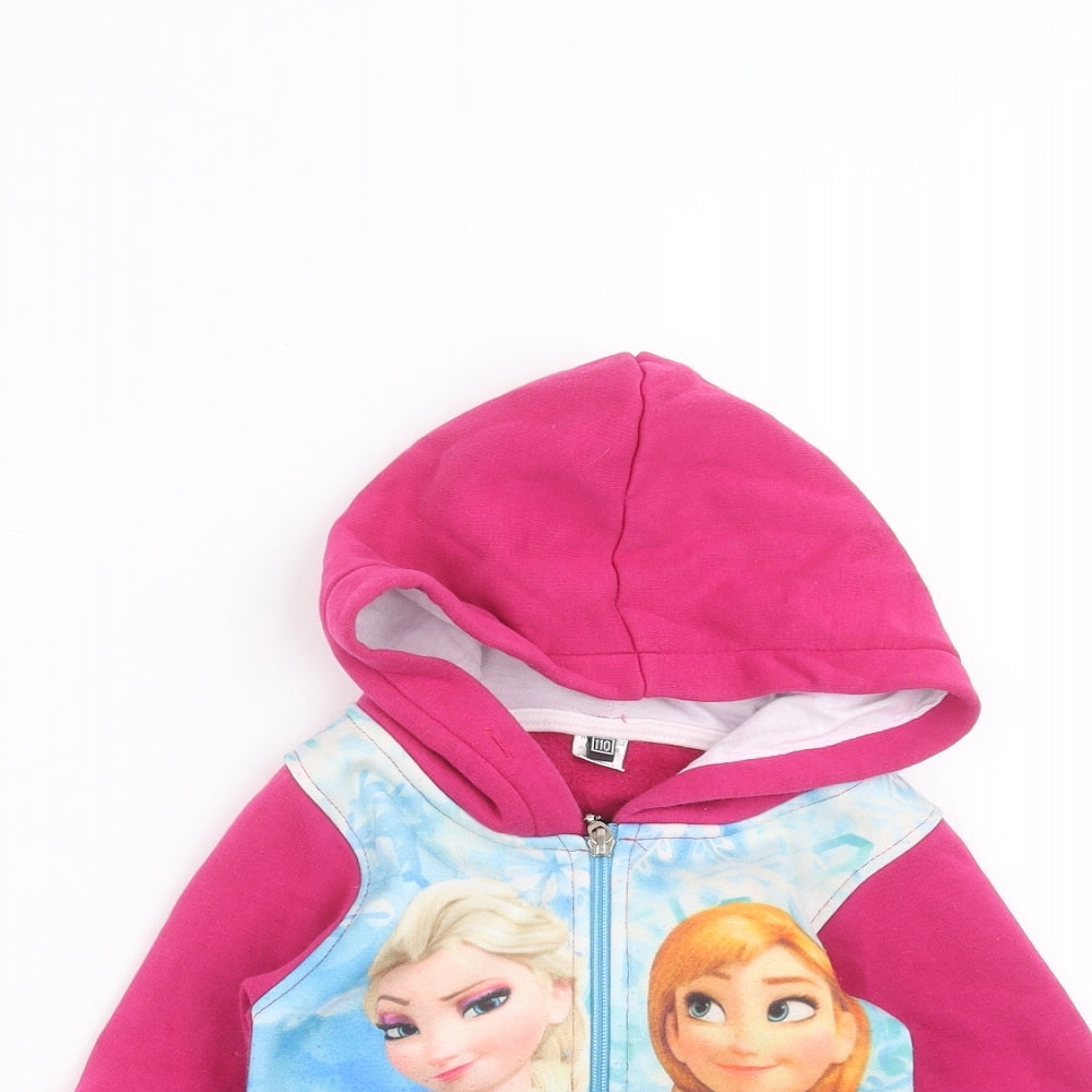 Preworn Girls Pink   Full Zip Hoodie Size 5 Years  - frozen