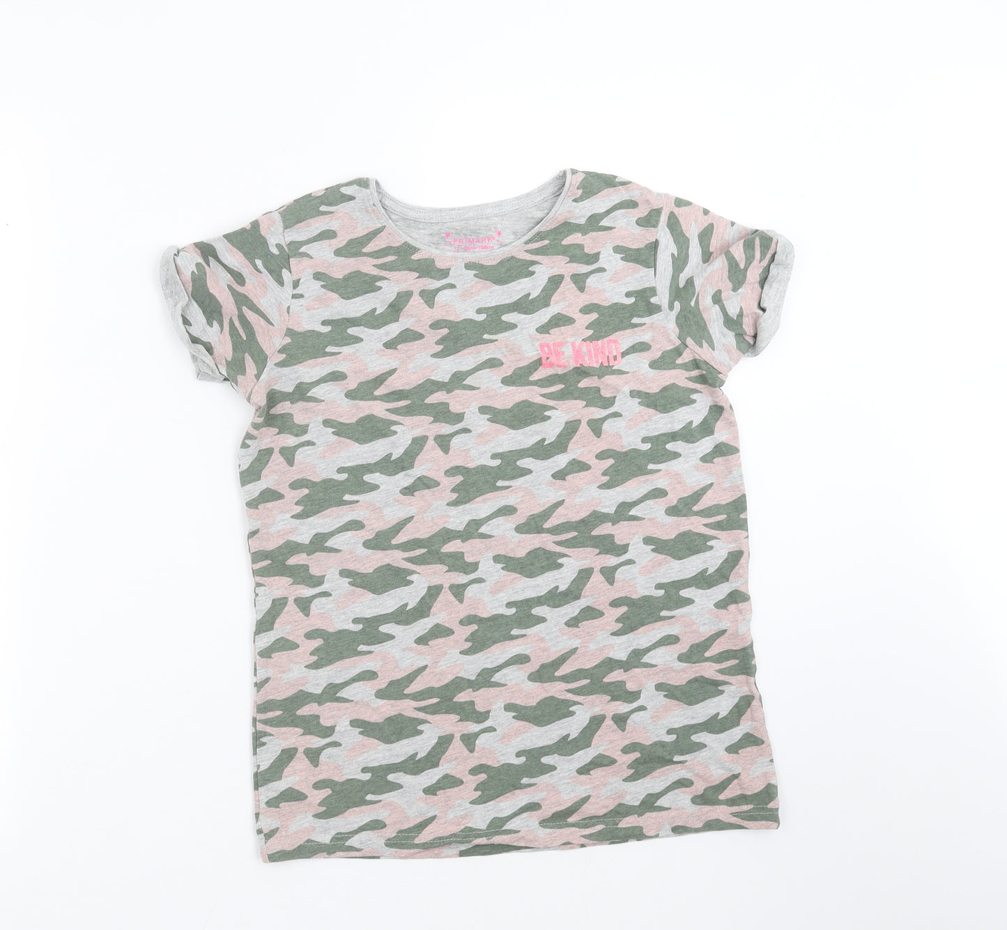 Primark Girls Grey Camouflage  Basic T-Shirt Size 12-13 Years  - be kind