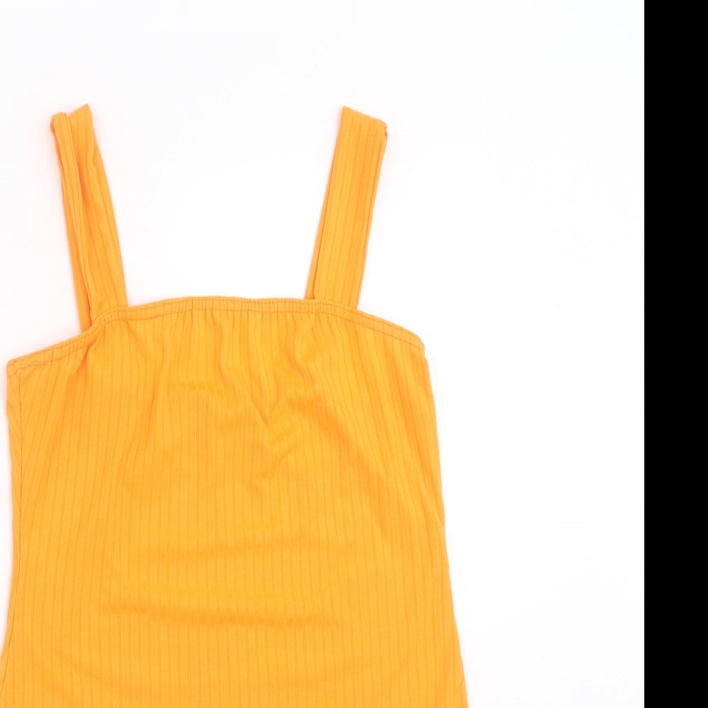 Boohoo Womens Orange Striped  Bodysuit One-Piece Size 14