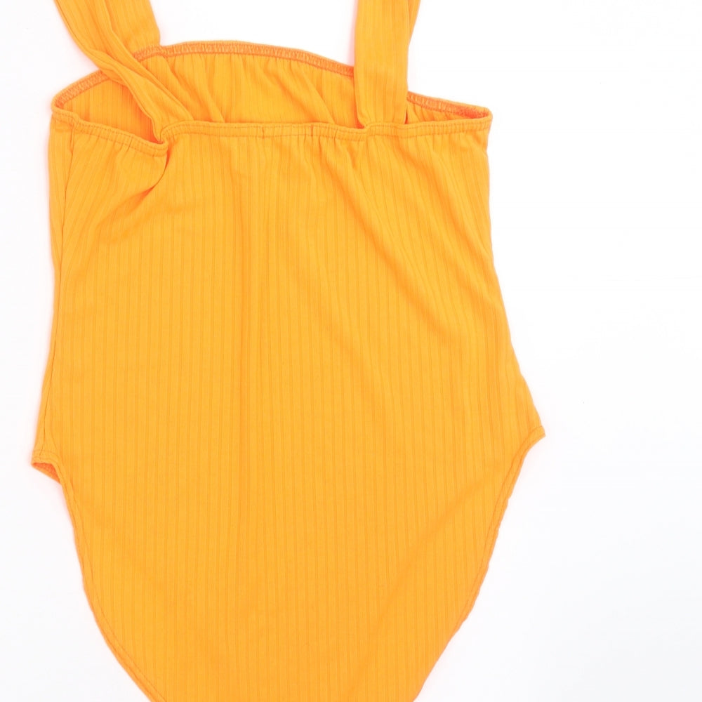 Boohoo Womens Orange Striped  Bodysuit One-Piece Size 14