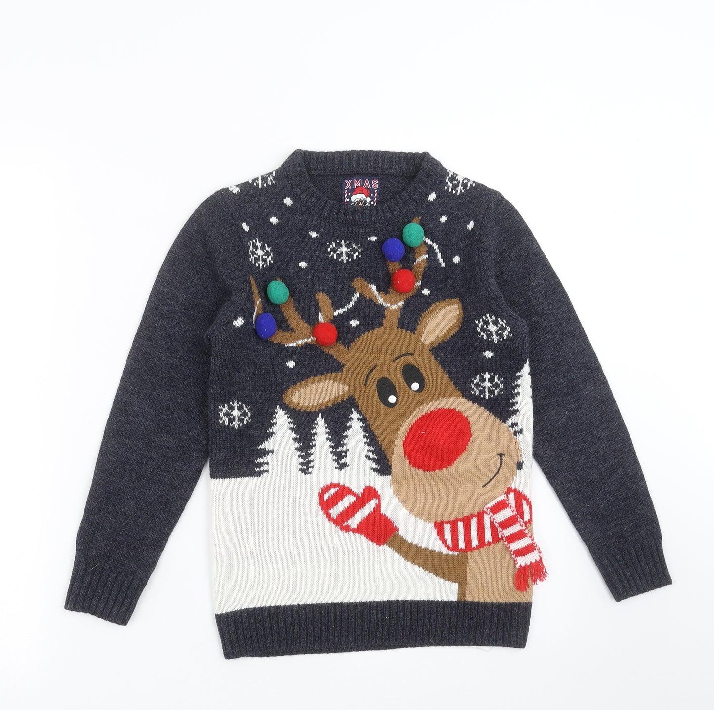 F&F Boys Blue  Knit Pullover Jumper Size 8-9 Years  - christmas Jumper