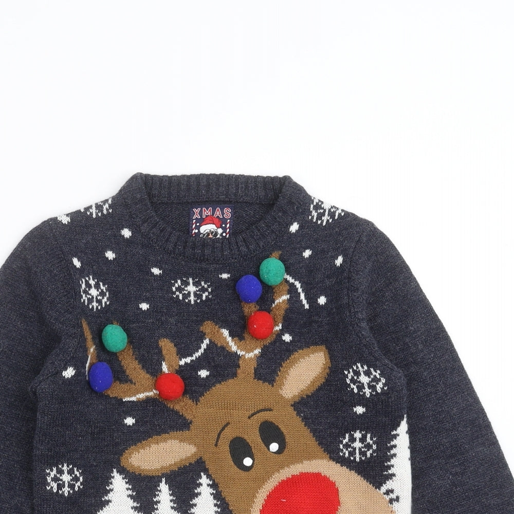 F&F Boys Blue  Knit Pullover Jumper Size 8-9 Years  - christmas Jumper