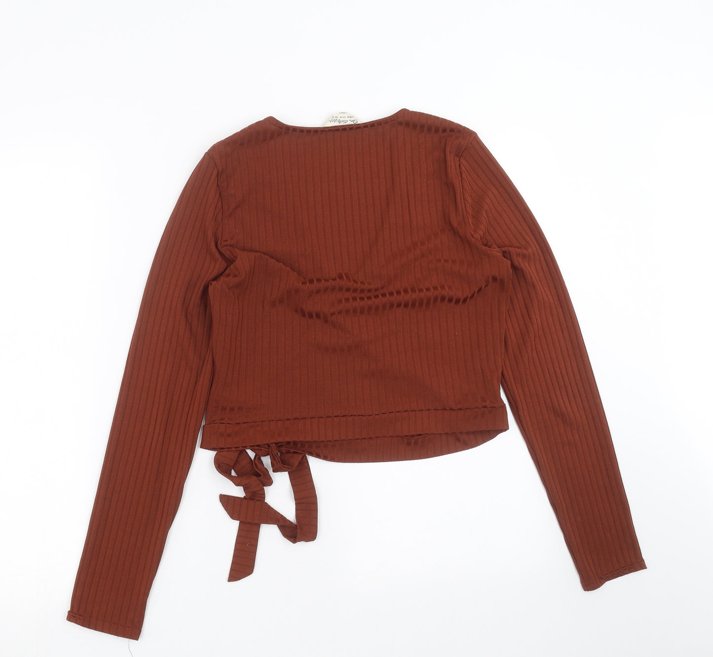 Miss Selfridge Womens Brown Striped  Cropped T-Shirt Size 14  - wrap front style
