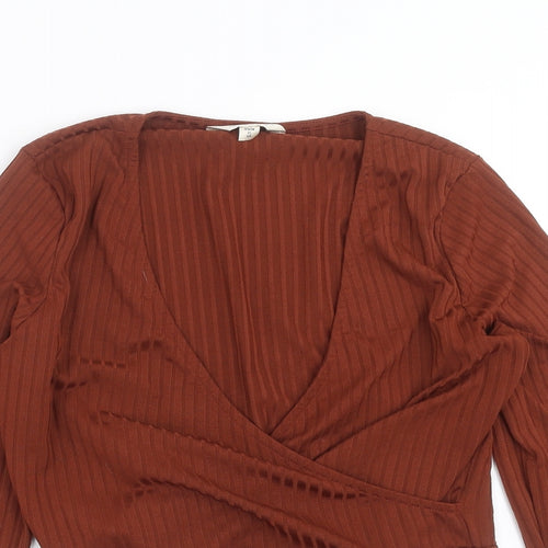 Miss Selfridge Womens Brown Striped  Cropped T-Shirt Size 14  - wrap front style