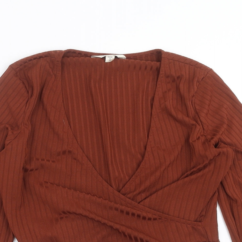 Miss Selfridge Womens Brown Striped  Cropped T-Shirt Size 14  - wrap front style