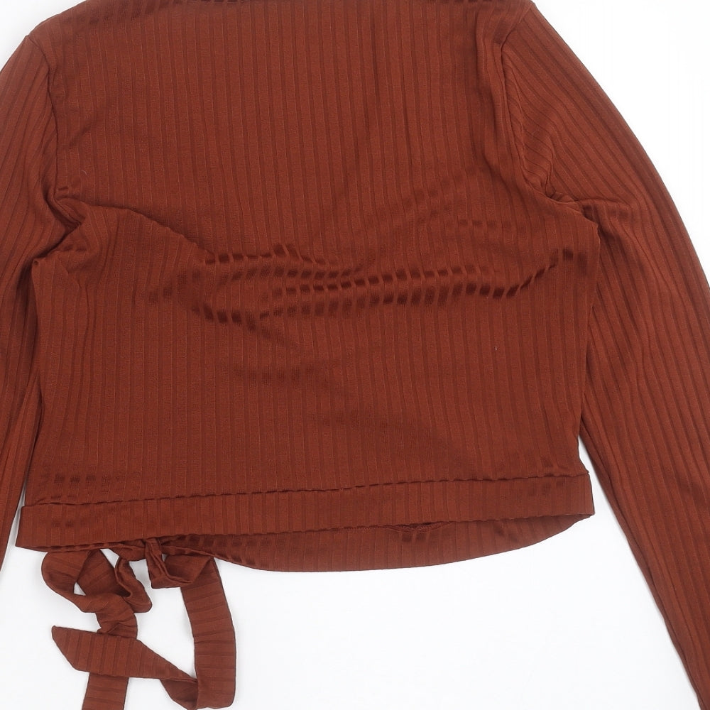 Miss Selfridge Womens Brown Striped  Cropped T-Shirt Size 14  - wrap front style