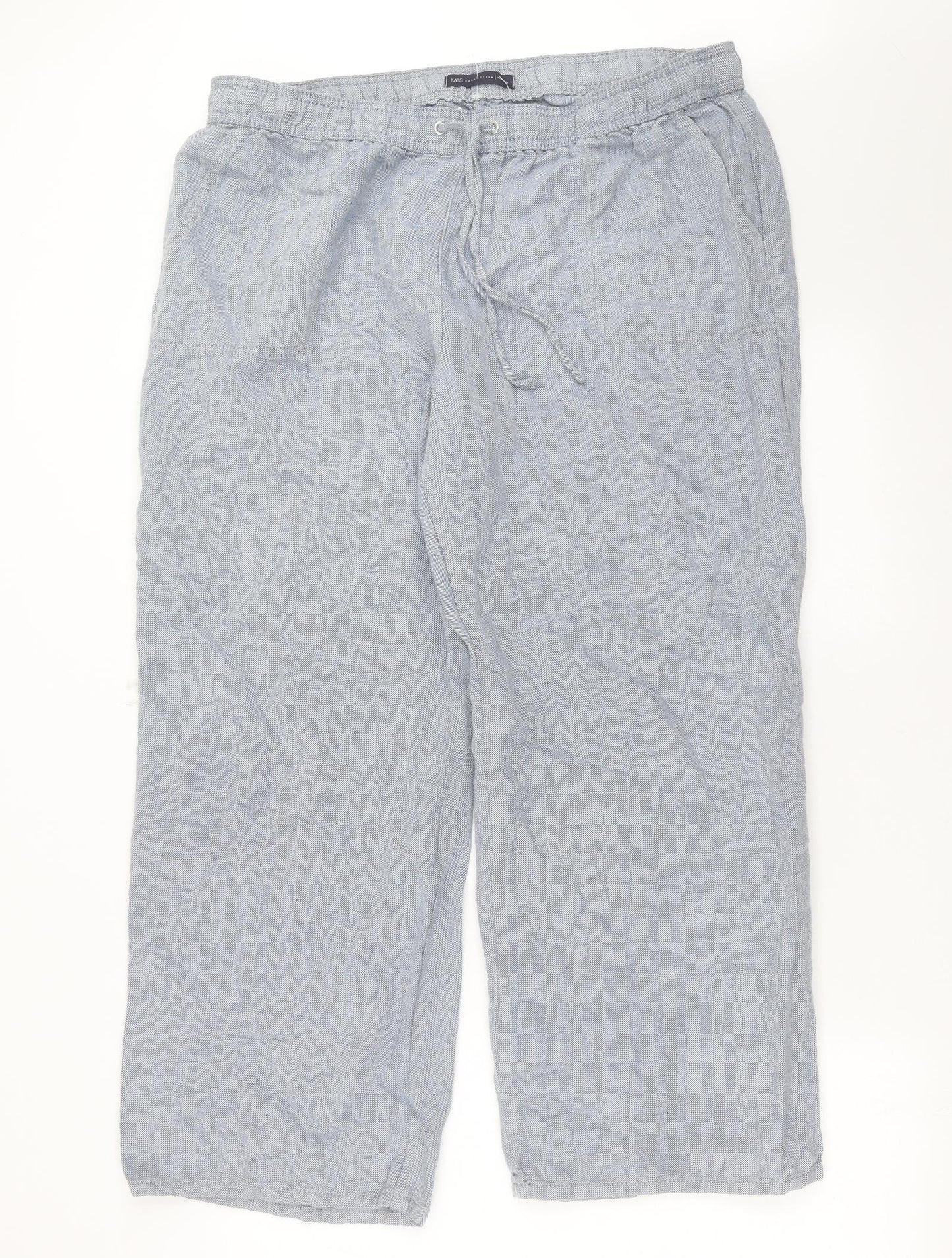 Marks and Spencer Womens Blue Herringbone  Trousers  Size 18 L27 in