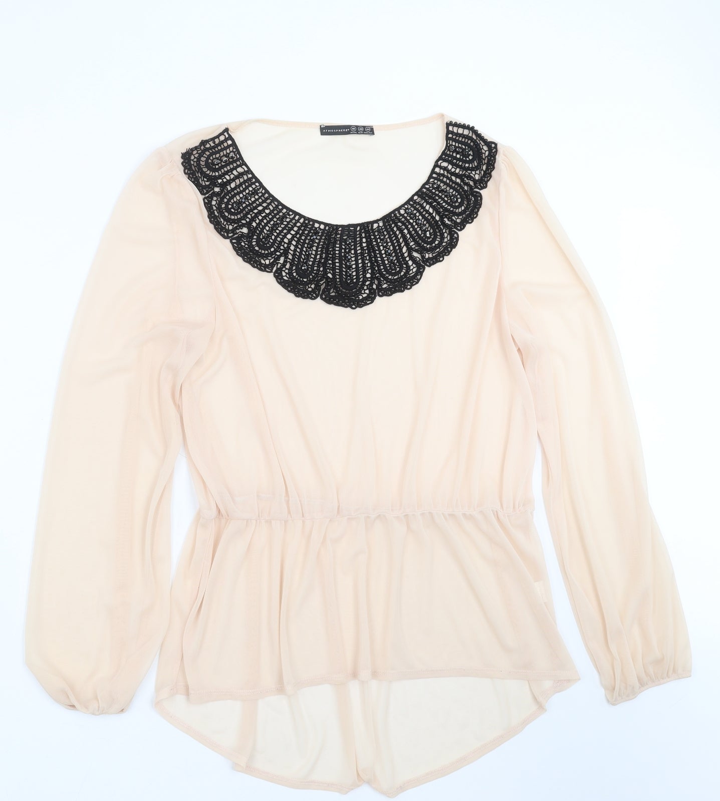 Primark Womens Beige   Basic Blouse Size 18  - beaded, embroidered necklin