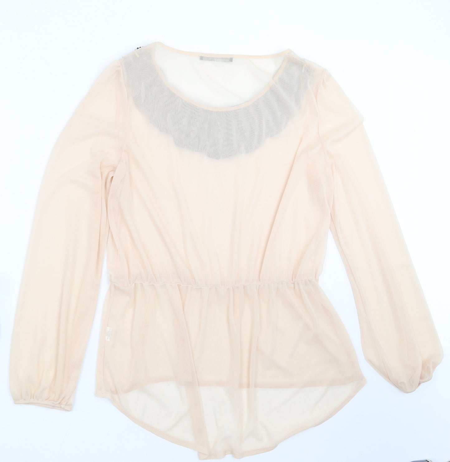 Primark Womens Beige   Basic Blouse Size 18  - beaded, embroidered necklin