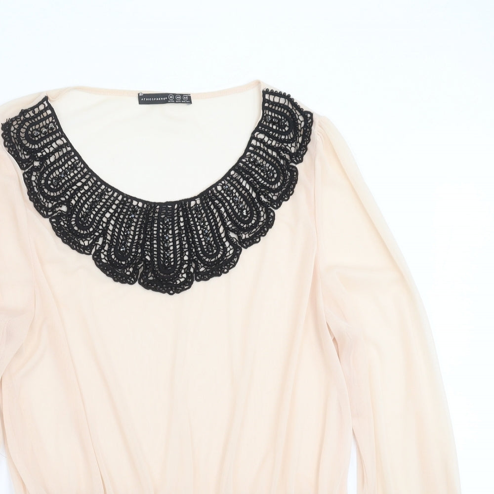 Primark Womens Beige   Basic Blouse Size 18  - beaded, embroidered necklin