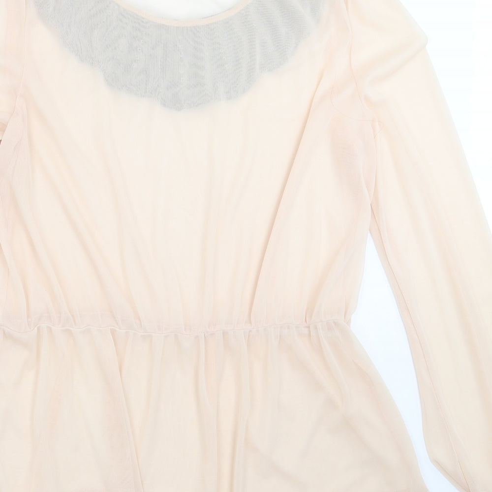 Primark Womens Beige   Basic Blouse Size 18  - beaded, embroidered necklin