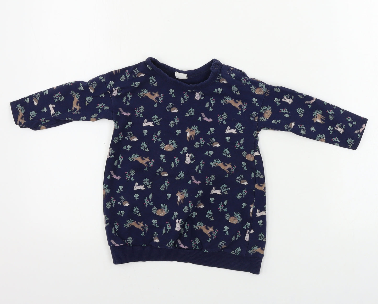 H&M  Girls Blue Floral  Pullover Jumper Size 9-12 Months