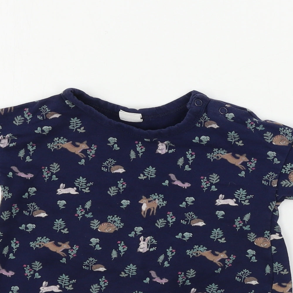 H&M  Girls Blue Floral  Pullover Jumper Size 9-12 Months