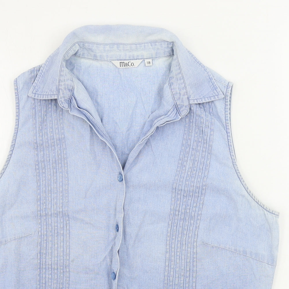 M&Co Womens Blue   Basic Button-Up Size 18