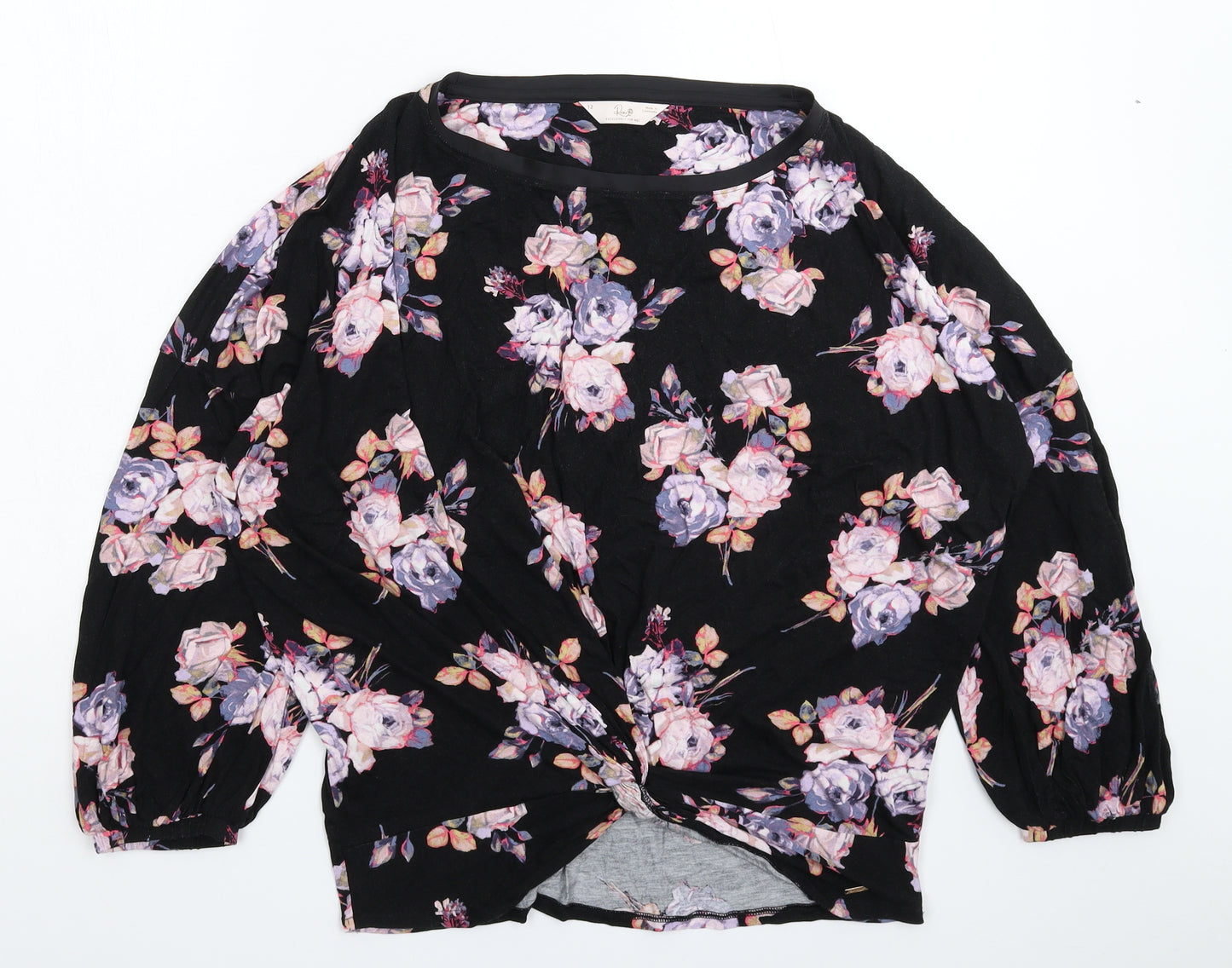 Rosie Womens Black Floral  Pullover Jumper Size 12