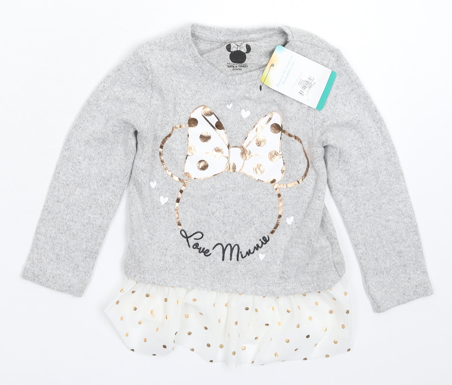 Primark Girls Grey  Knit Jumper Dress  Size 18-24 Months  - Disney