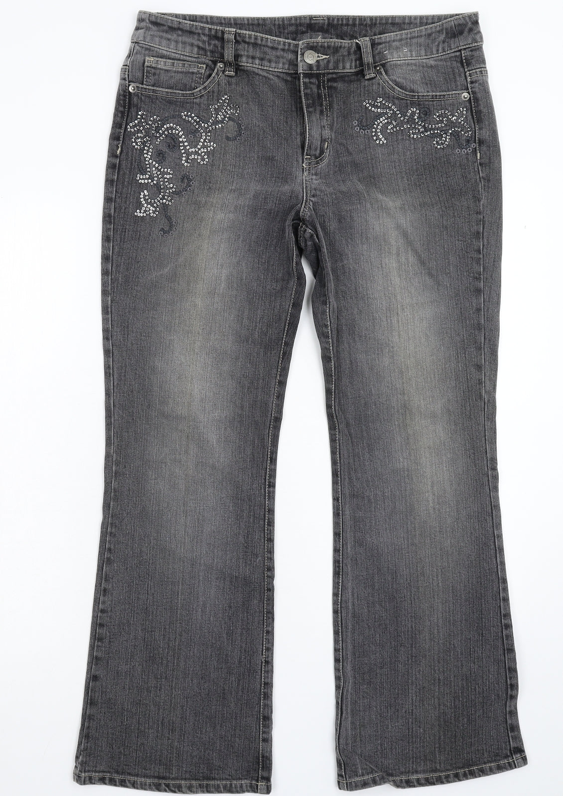 Wallis Womens Grey  Denim Bootcut Jeans Size 14 L28 in