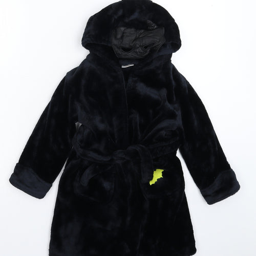 4Kidz Girls Black Solid Fleece Kimono Robe Size 4-5 Years