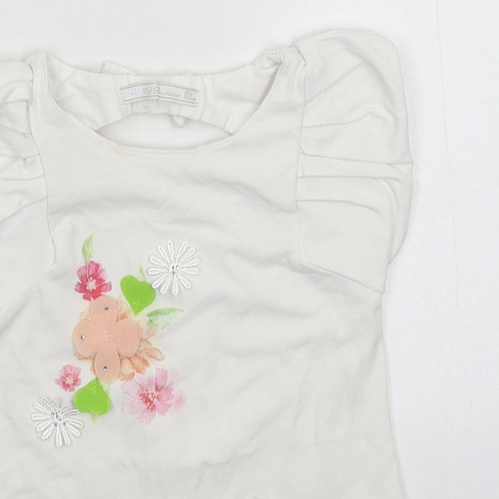 Myrl Girls White Floral  Basic T-Shirt Size 3-4 Years