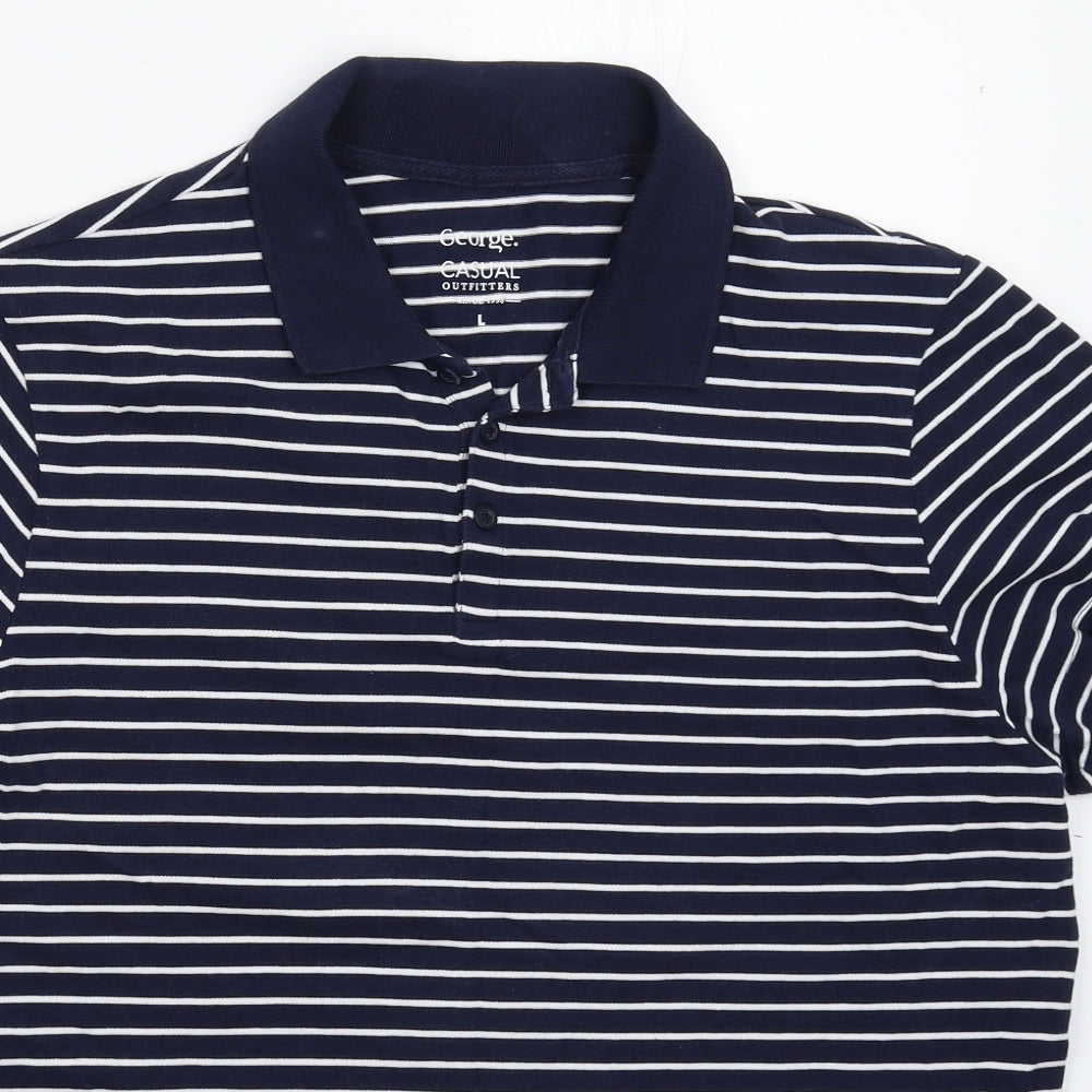 George Mens Blue Striped   Polo Size L