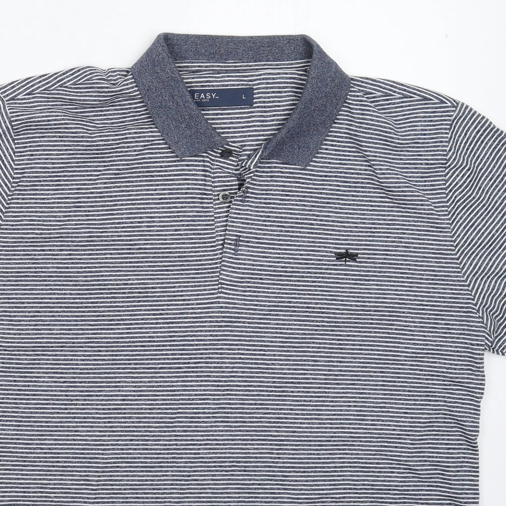 Easy Mens Blue Striped   Polo Size L