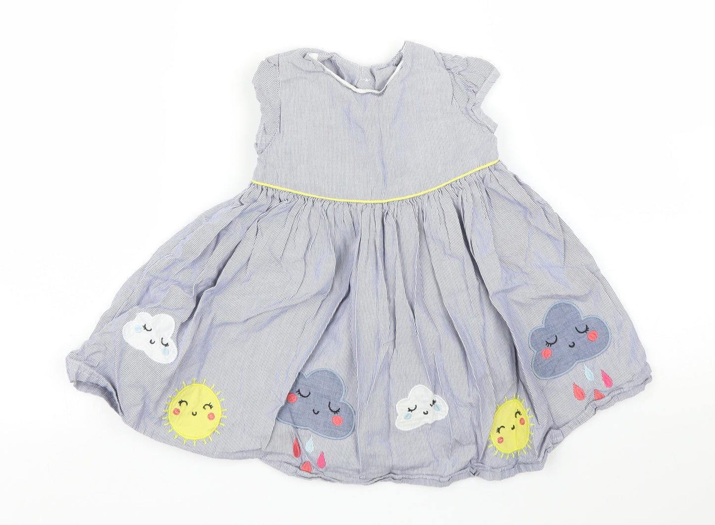 M&S Girls Blue Striped  A-Line  Size 9-12 Months