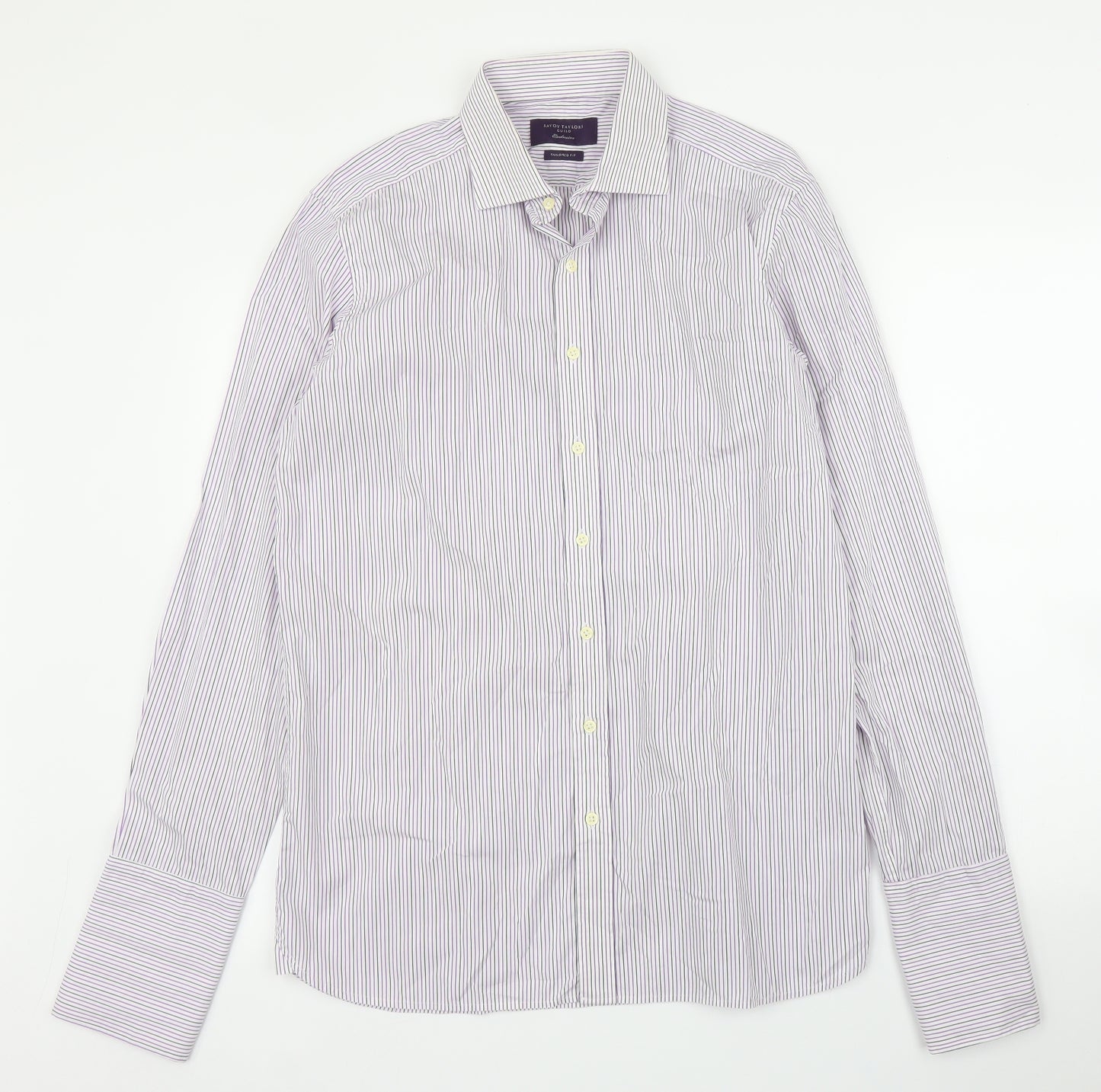 Savoy Taylors Guild Mens Purple Striped   Button-Up Size 15.5