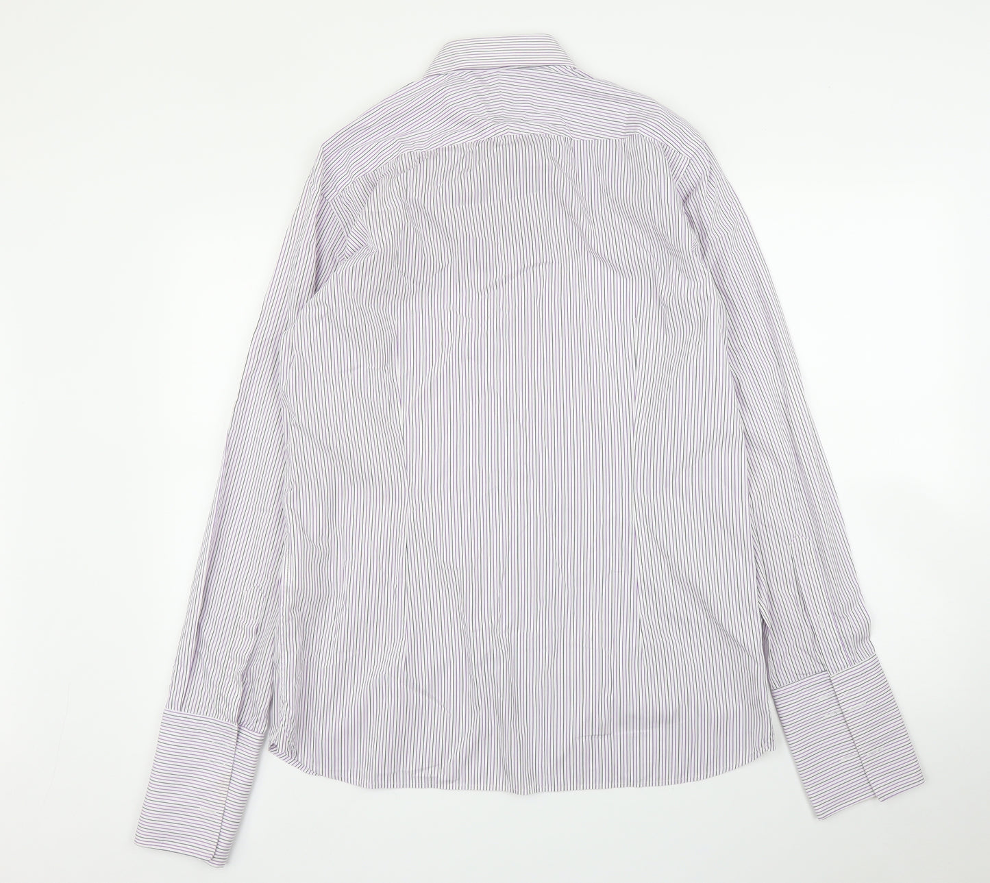 Savoy Taylors Guild Mens Purple Striped   Button-Up Size 15.5