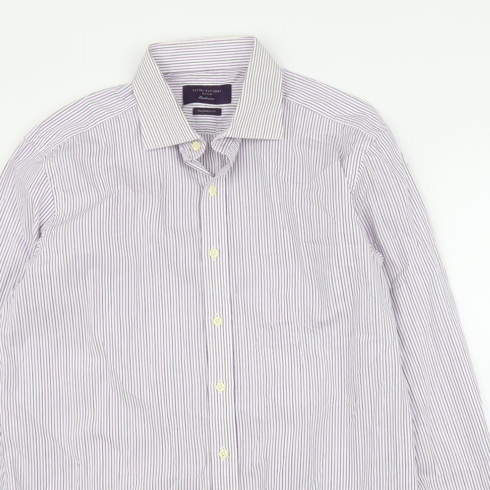 Savoy Taylors Guild Mens Purple Striped   Button-Up Size 15.5